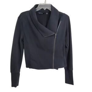 H by Halston Women's Black Draped Collar Zippered Short Knit Moto Jacket Size 6